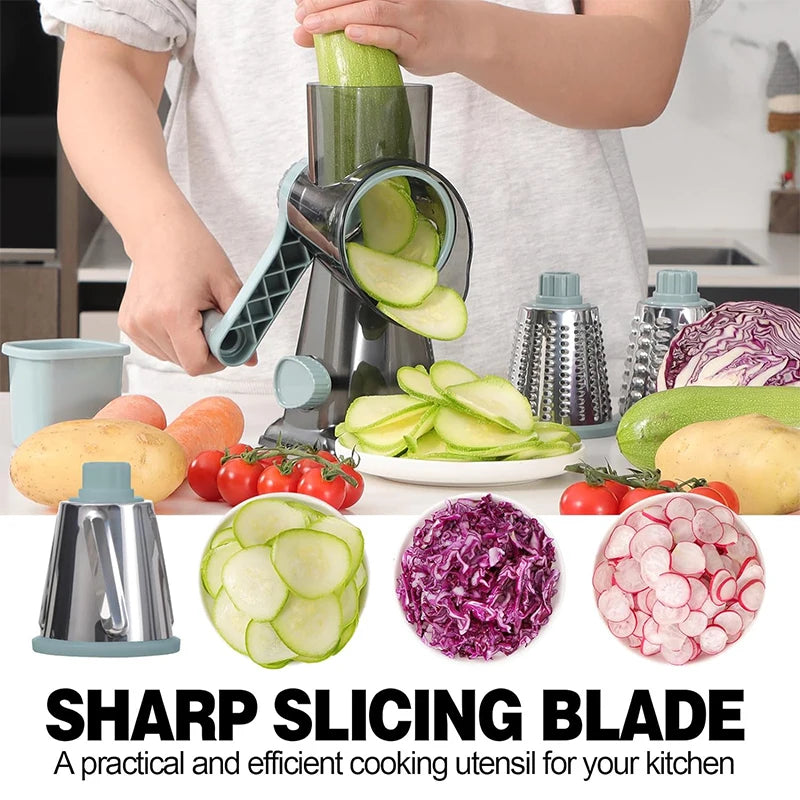 Rotary Cheese Grater & Vegetable Shredder — 3-in-1 Hand Crank