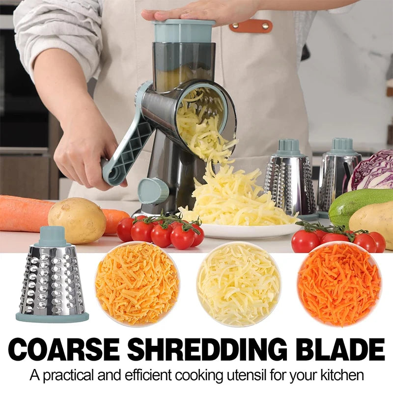 Rotary Cheese Grater & Vegetable Shredder — 3-in-1 Hand Crank
