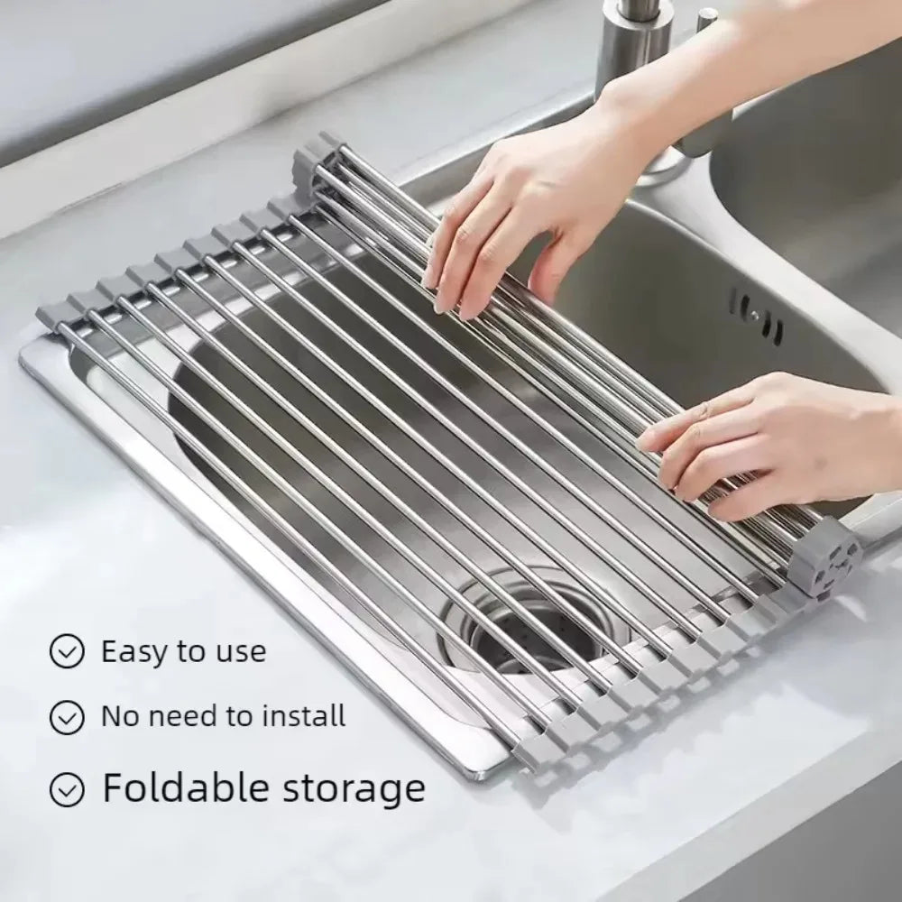Roll-Up Over-Sink Drying Rack — Stainless Steel