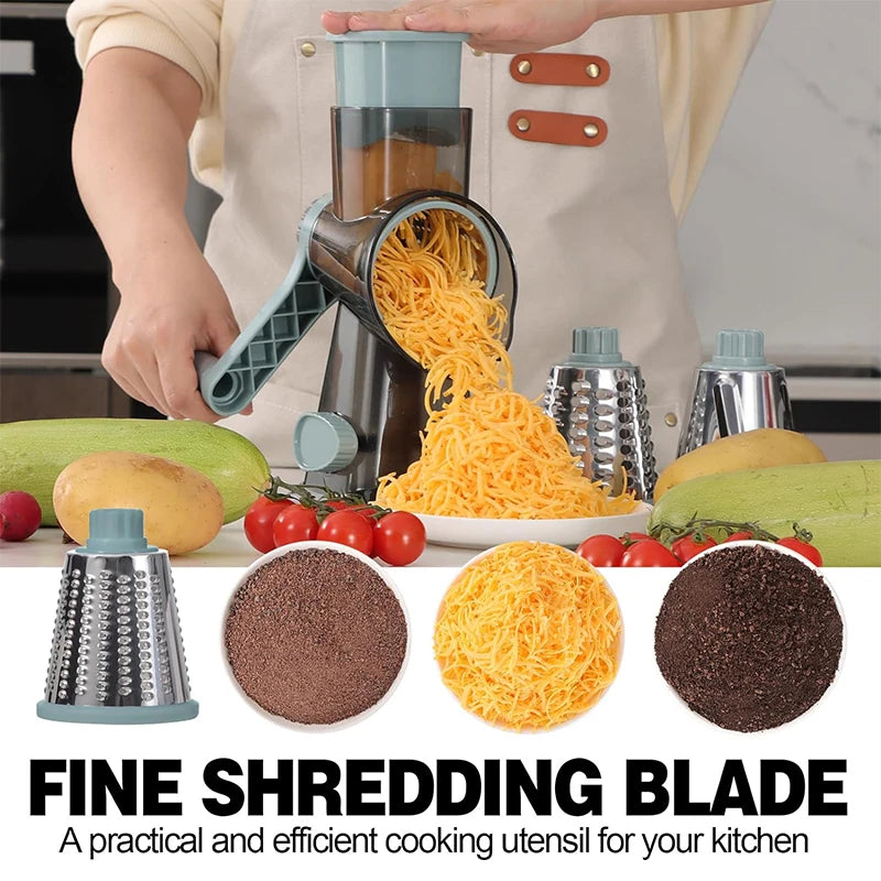 Rotary Cheese Grater & Vegetable Shredder — 3-in-1 Hand Crank
